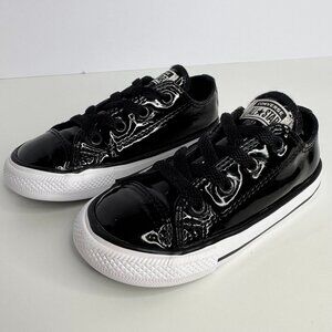 Converse All Star Girl Patent‎ Leather Sneakers Black Child Kid Size 8